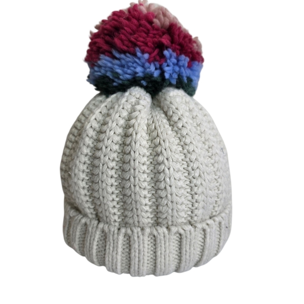 Anthropologie chunky knit pom tuque